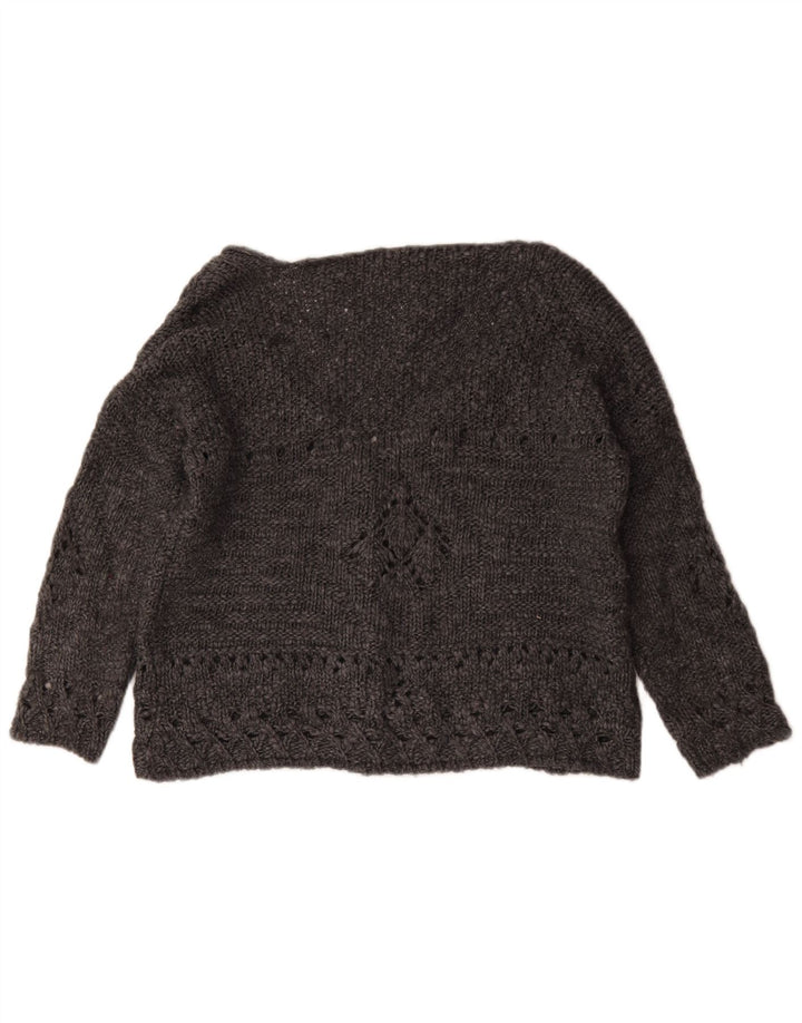 Zara Dame Oversized Cardigan Sweater UK 14 Medium Grey Geometrisk Uld
