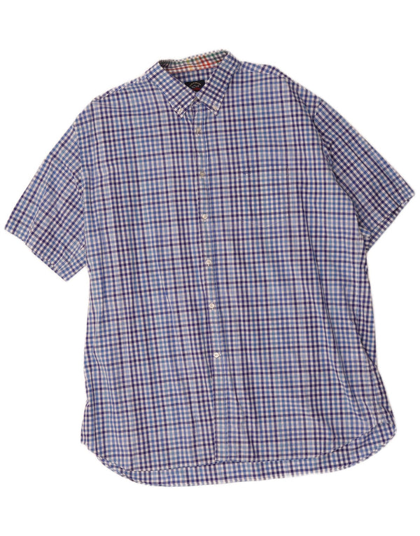 Paul & Shark Herre kortærmet skjorte Størrelse 46 2XL Blå Gingham Cotton