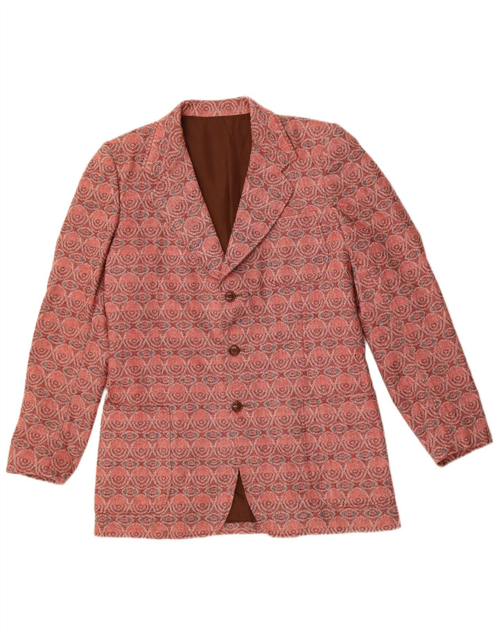 Vintage dame 3-knaps blazerjakke UK 14 Medium Rød Geometrisk