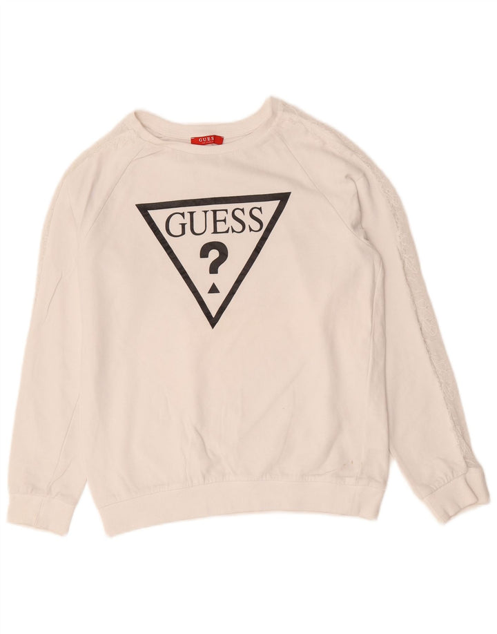 Guess Graphic Sweatshirt Jumper UK 8 Small White Polyamide
