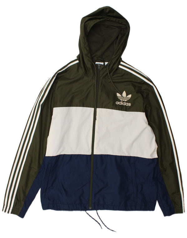 Adidas Regnjakke med hætte til mænd UK 42 XL Grøn Colourblock Polyester