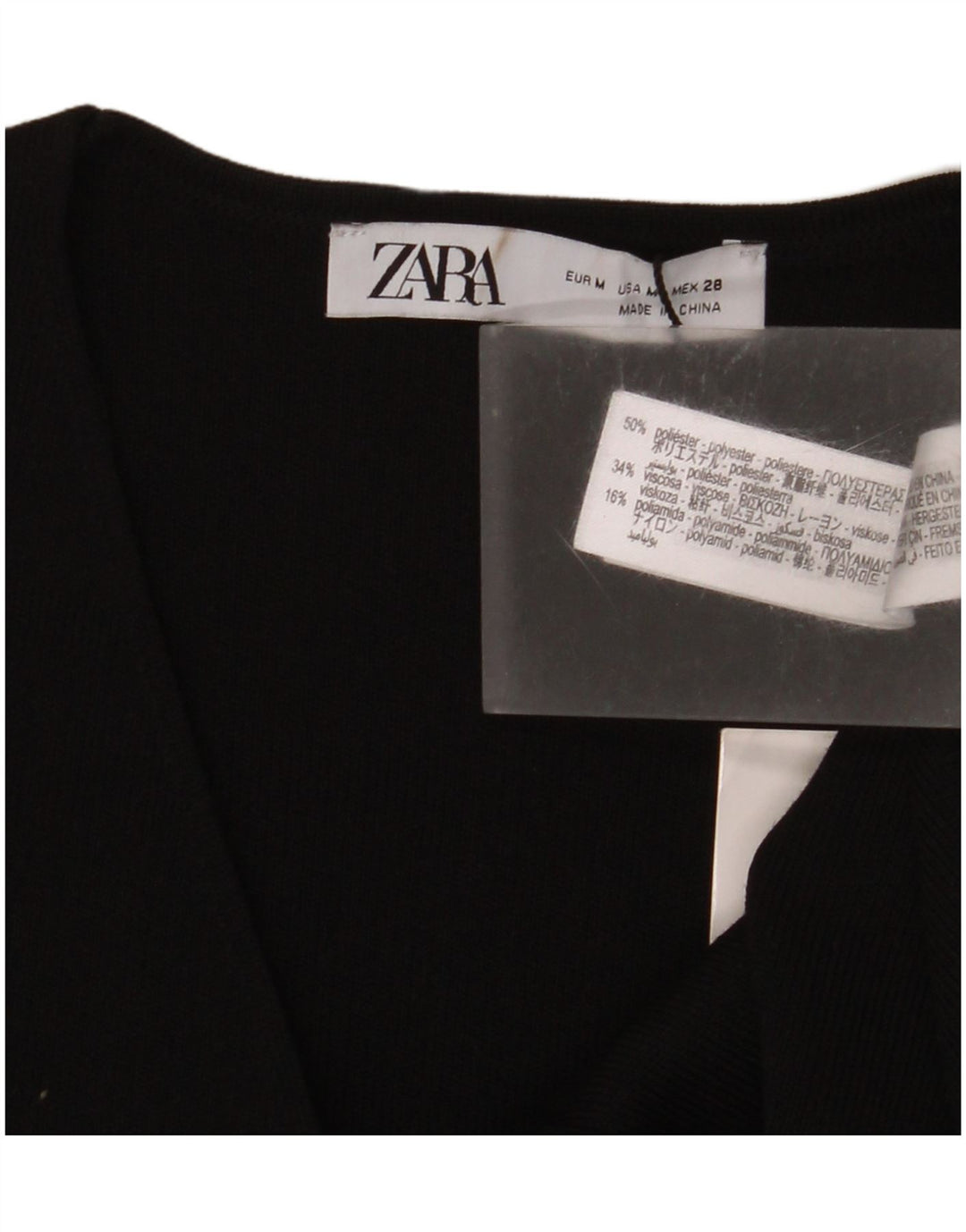 Zara Kortærmet Crop Top UK 12 Medium Sort Polyester