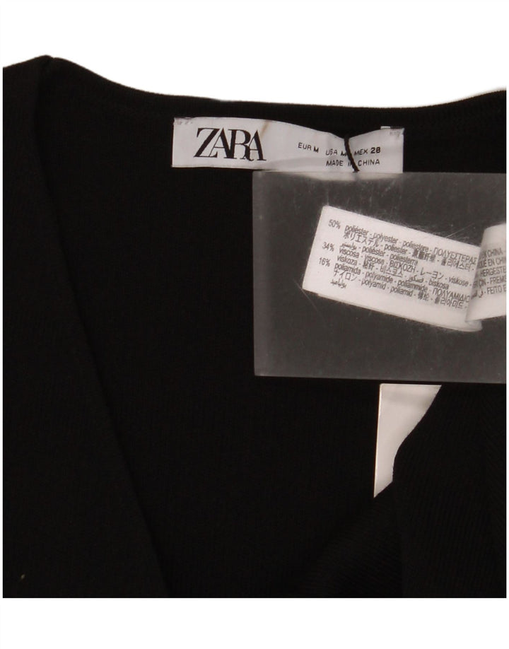 Zara Kortærmet Crop Top UK 12 Medium Sort Polyester