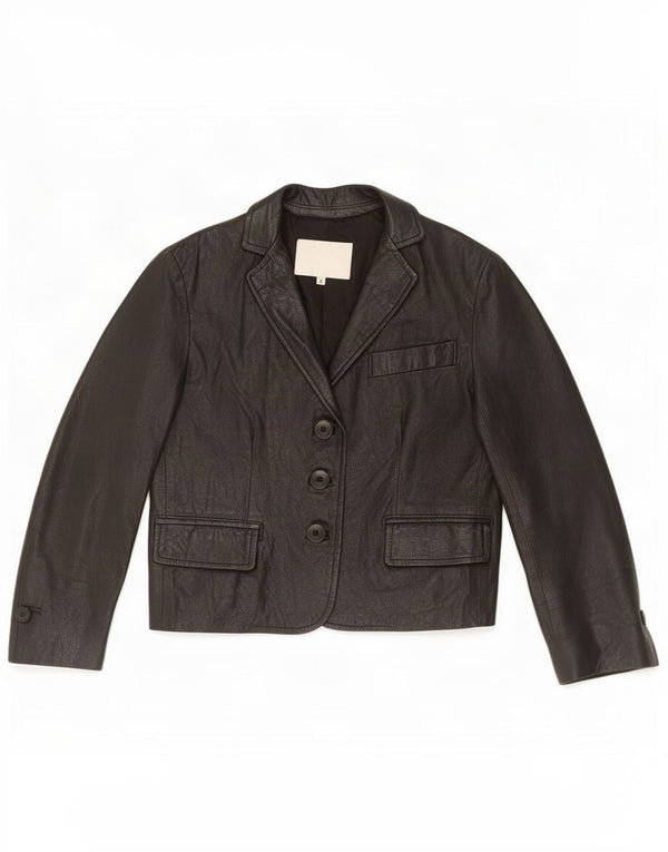 Imperial Womens 3 Button Leather Blazer Jacket UK 10 Small Black