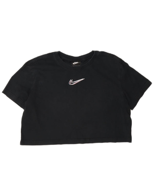 Nike Dame Crop Grafisk T-Shirt Top UK 14 Medium Navy Blue Bomuld