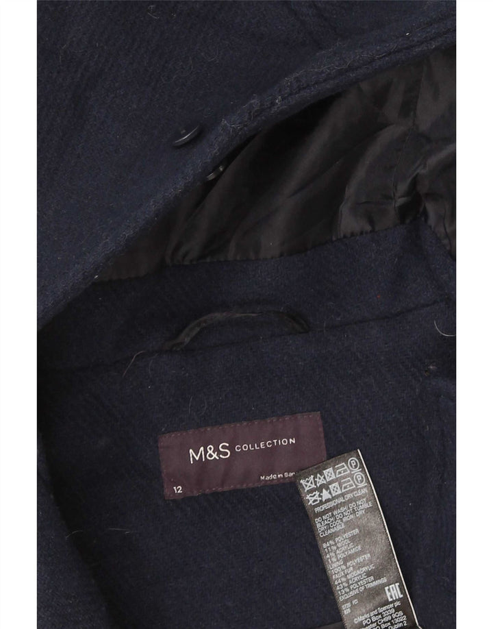 Marks & Spencer Dame Hooded Duffel Coat UK 12 Medium Navy Blue Polyester