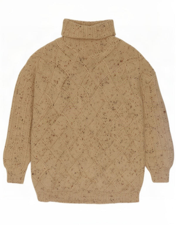 Vintage Mens Roll Neck Jumper Sweater Large Beige Flecked