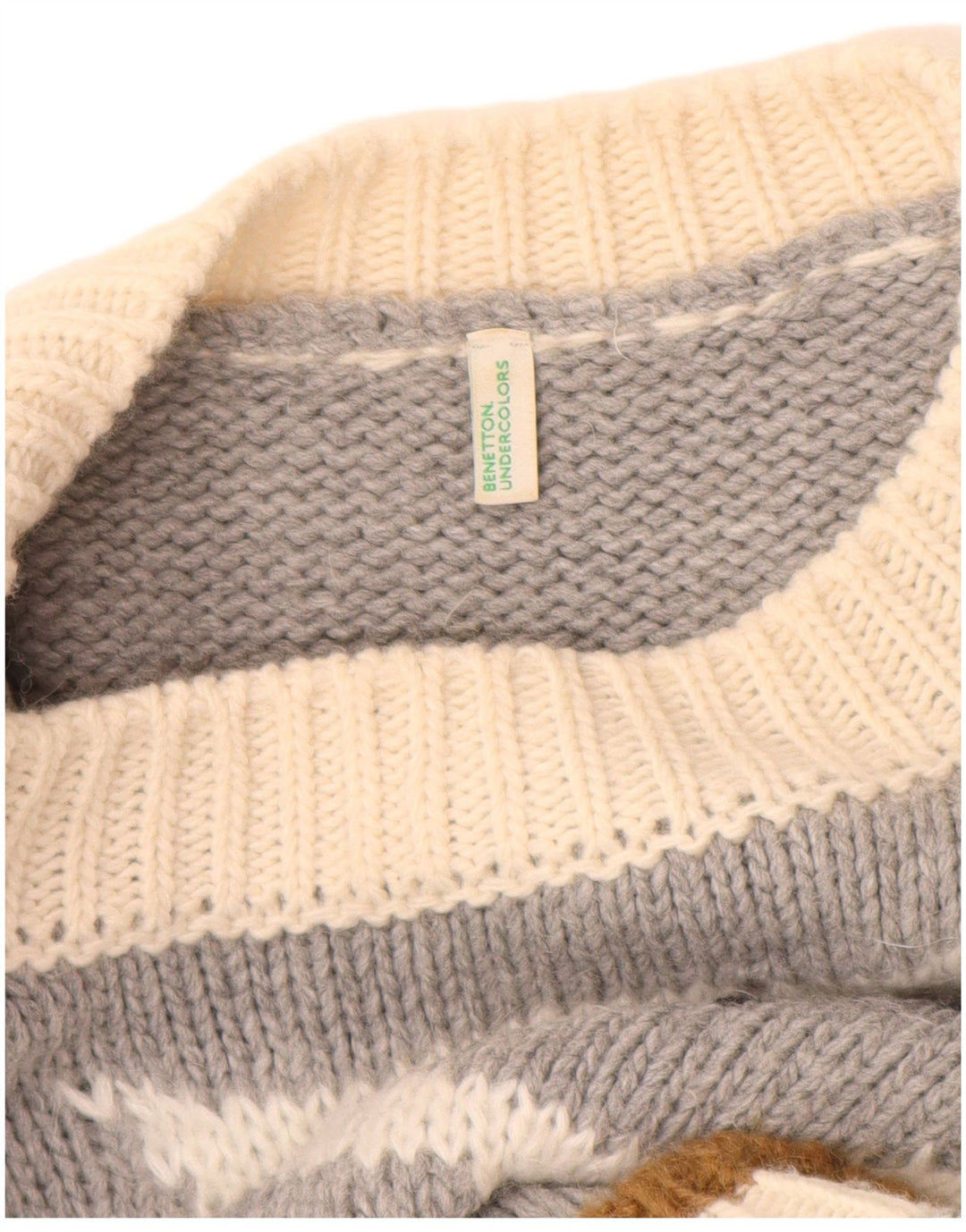 Benetton Dame Boat Neck Jumper Sweater UK 14 Medium Grey Colourblock