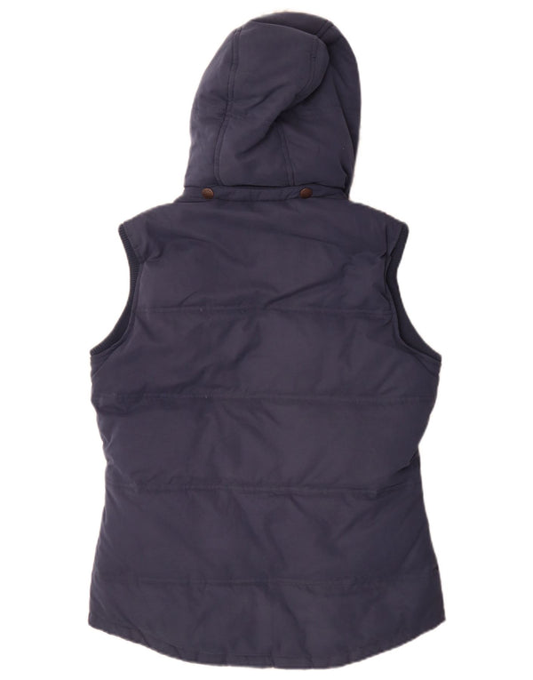 Fat Face Dame Hætte Sherpa Polstret Gilet UK 10 Small Navy Blue Polyester