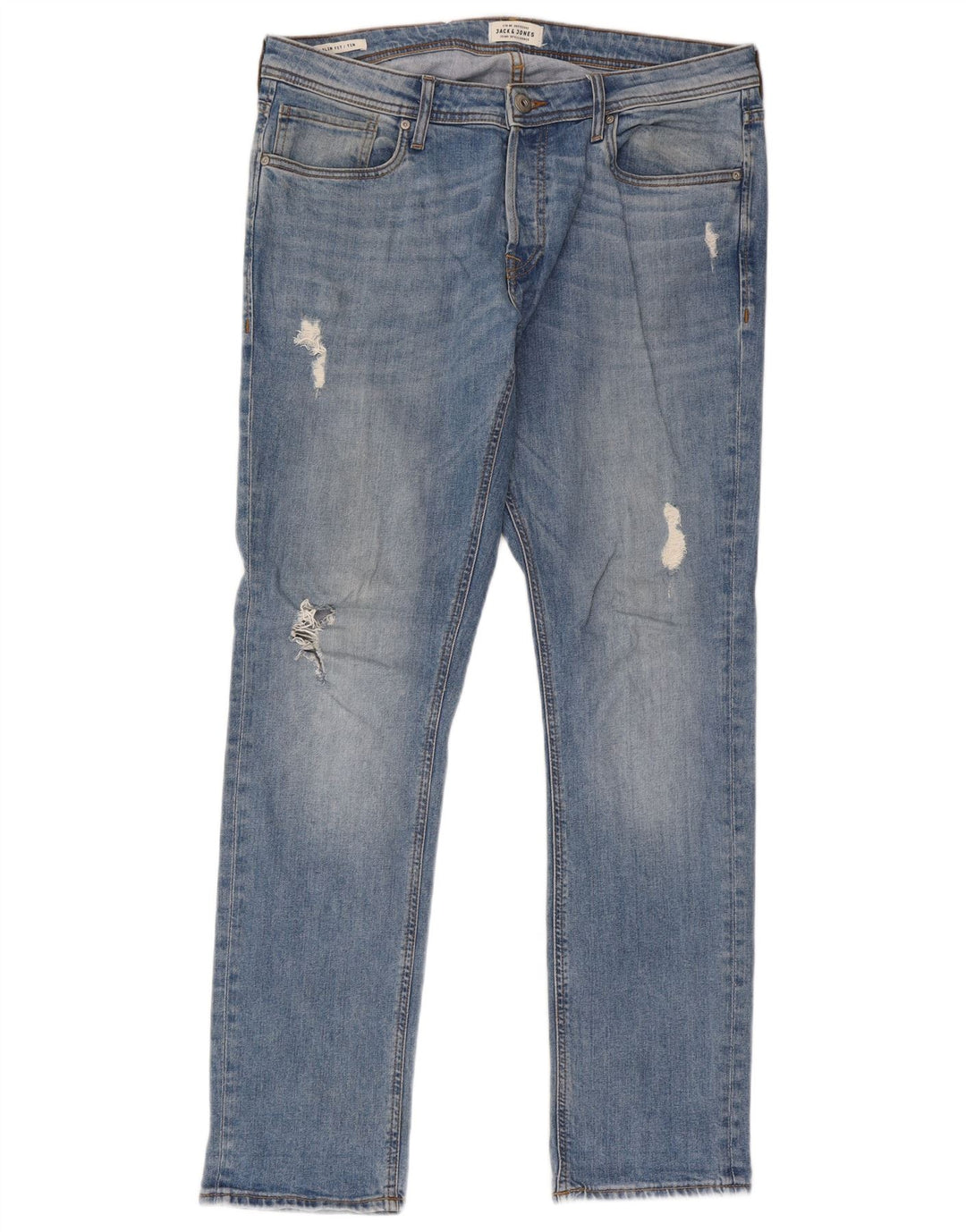 Jack & Jones Herre Tim Distressed Slim Jeans W36 L34 Blå Bomuld