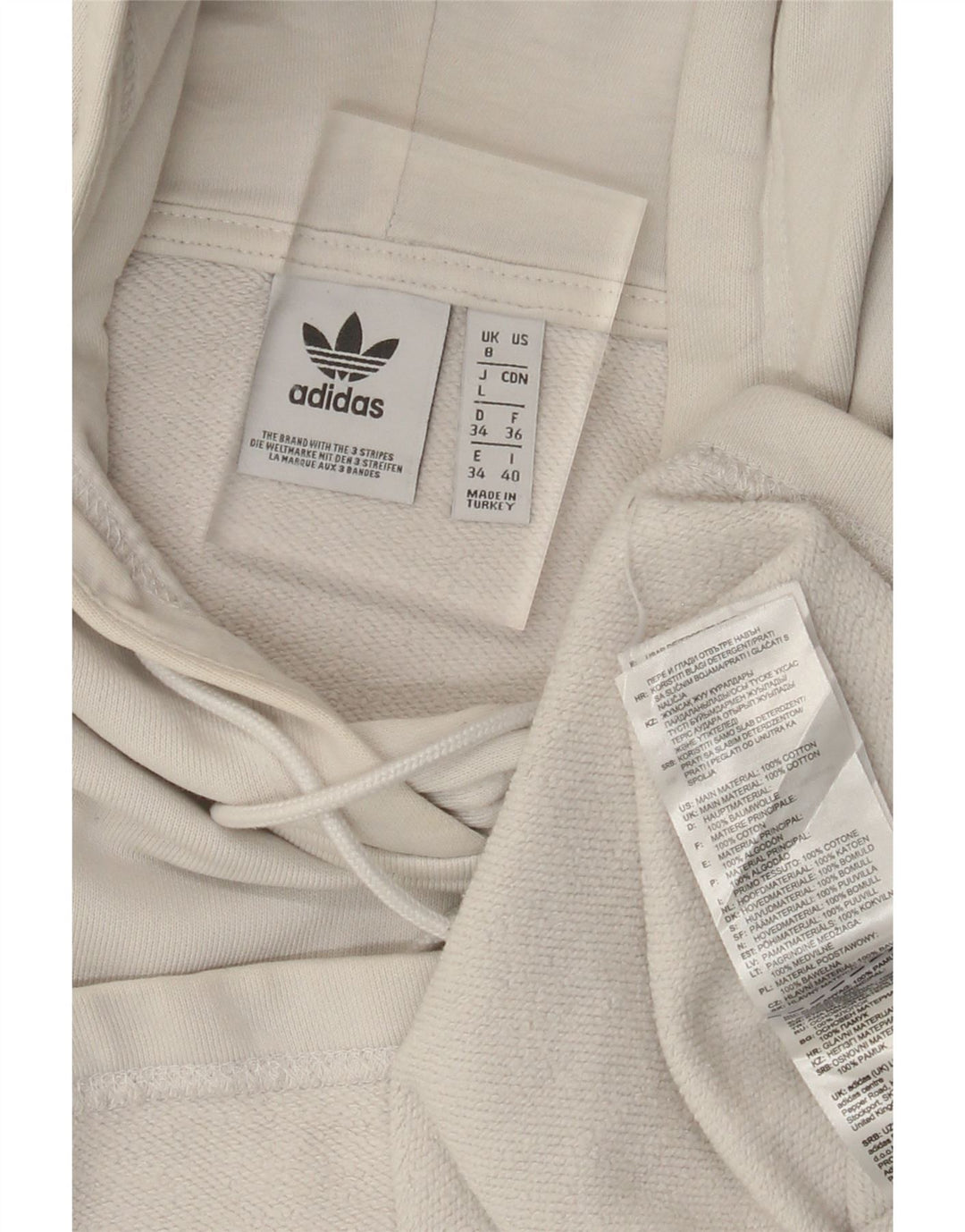 ADIDAS Dame Oversized Crop Hoodie Jumper UK 8 Small White Bomuld
