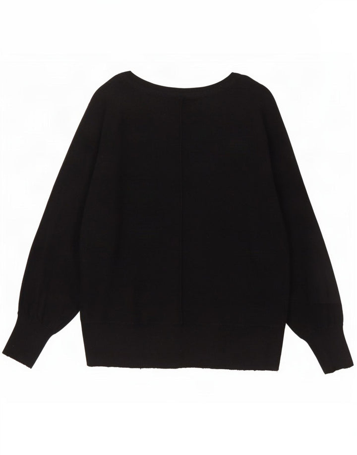 MINT FLØJEL Dame Oversized Boat Neck Jumper Sweater UK 14 Medium Sort