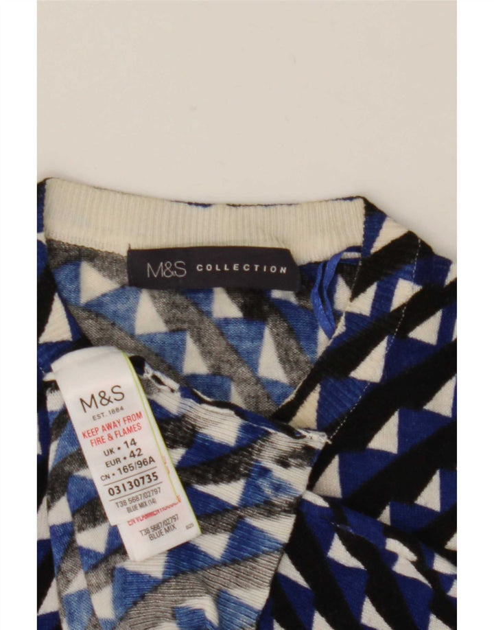 Marks & Spencer Dame Cardigan Sweater UK 14 Medium Blue Geometric Viscose
