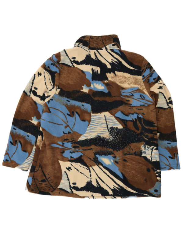 Vintage kvinders abstrakt mønster fleecejakke UK 24 4XL Brun Colourblock