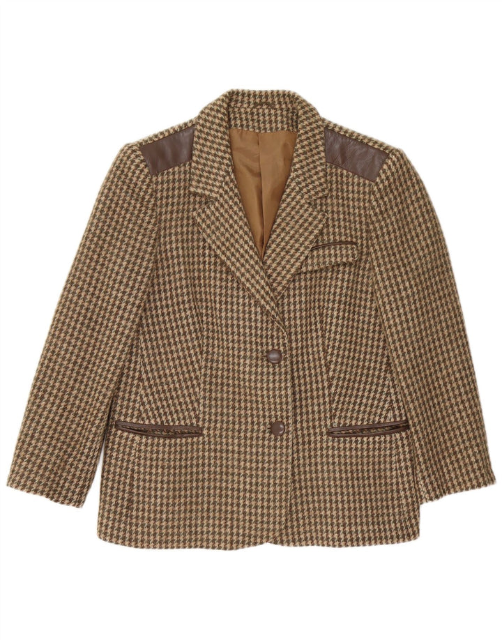 Vintage 2-knaps blazerjakke til kvinder IT 48 XL Brun Houndstooth Uld