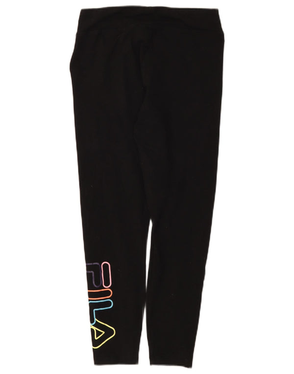 Fila Womens Grafisk Crop Leggings UK 12 Medium Black Bomuld