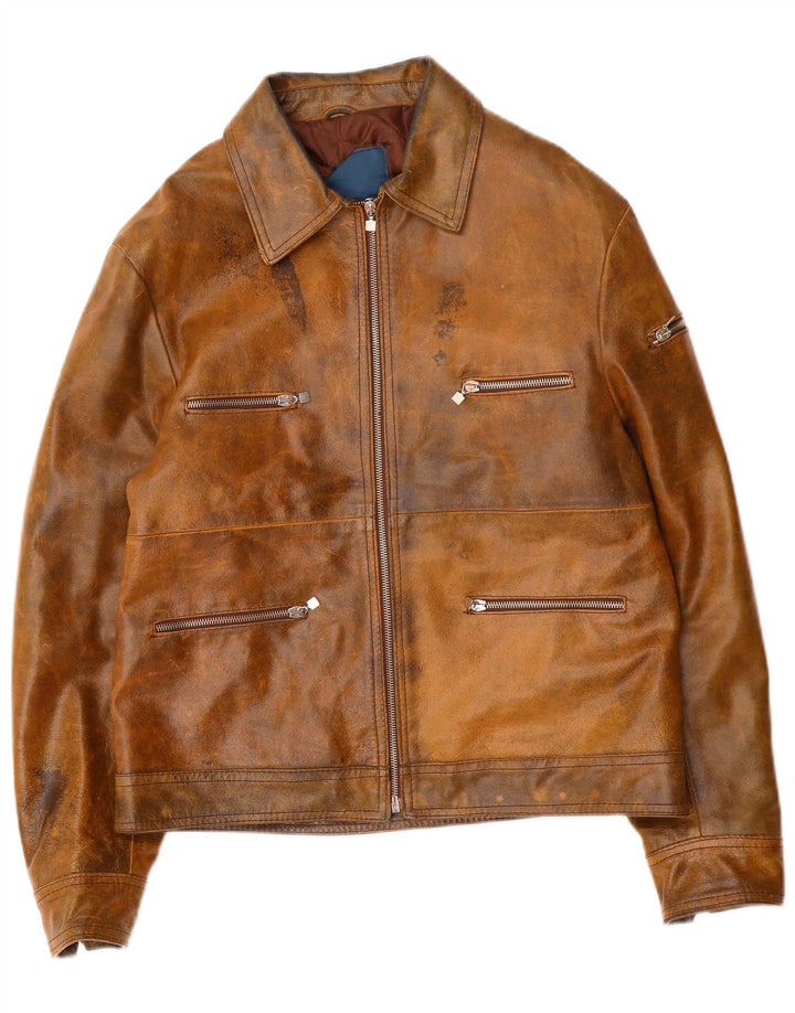 Vintage Herre Læderjakke UK 38 Medium Brun Læder