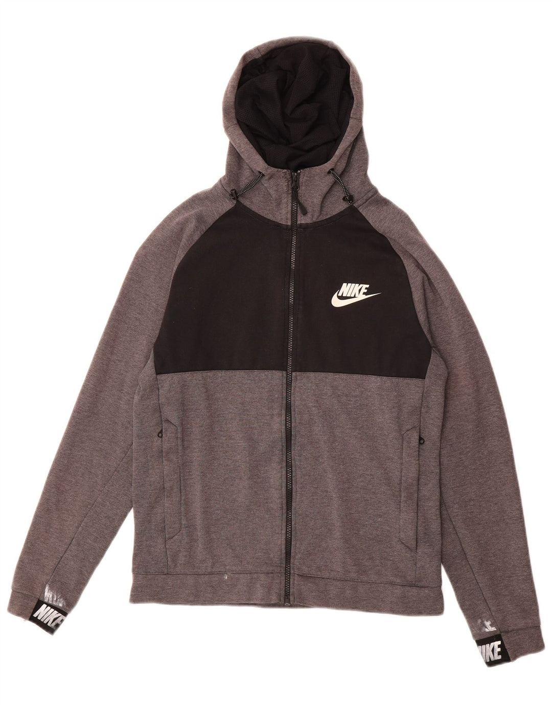 NIKE Mens Zip Hoodie Sweater Small Grey Colourblock Cotton