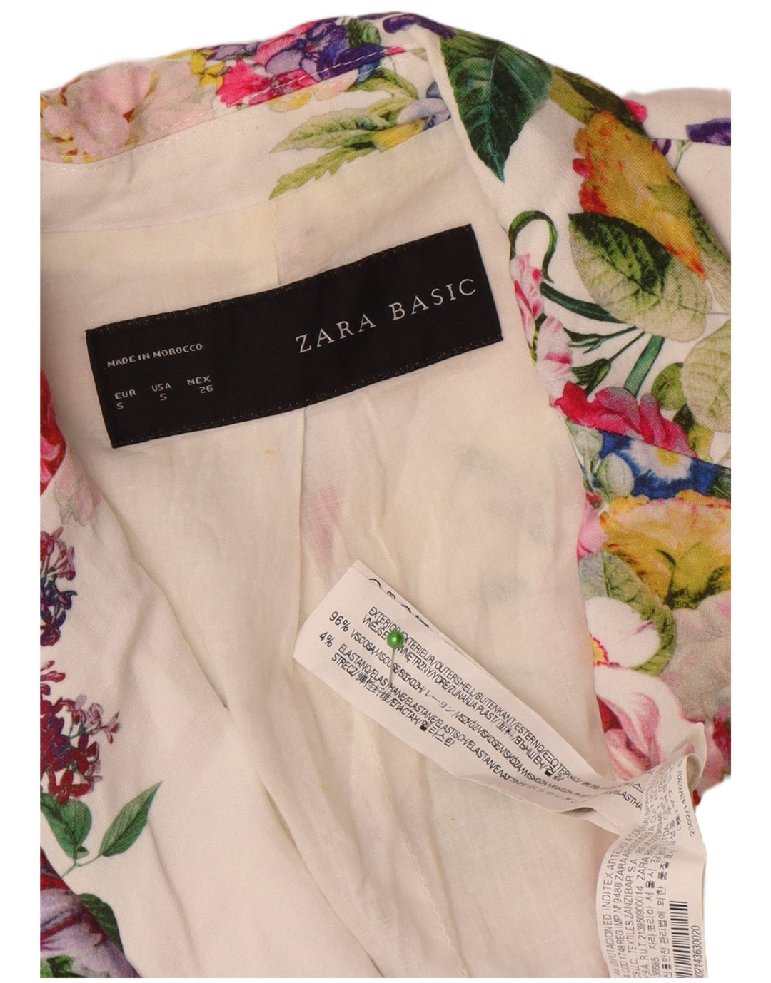 Zara Dame 1 Knap Blazer Jacket UK 10 Small White Floral Viscose