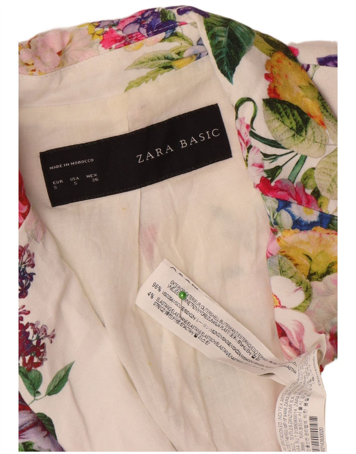 Zara Dame 1 Knap Blazer Jacket UK 10 Small White Floral Viscose