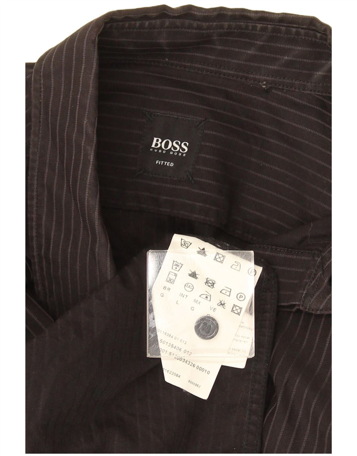 Hugo Boss Herre Fitted Shirt Stor sort stribet bomuld