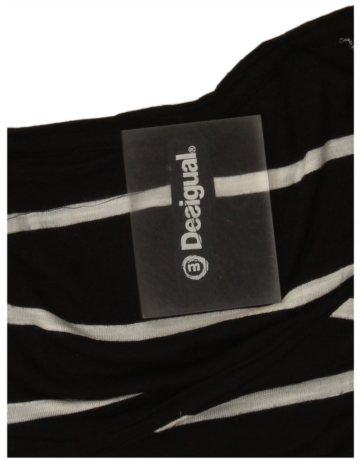 Desigual Dame Grafisk Langærmet Tunika Top UK 12 Medium Sort Stribet