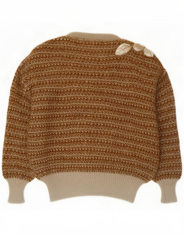 Vintage Dame Boat Neck Jumper Sweater UK 16 Large Brown Floral Mohair