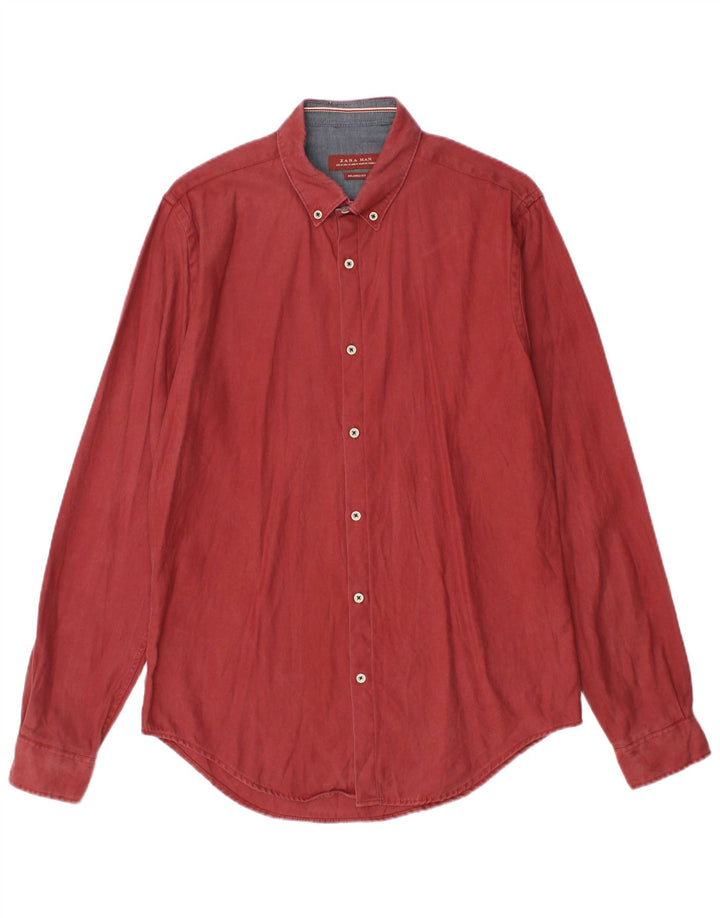 ZARA Mens Relaxed Fit Shirt Medium Maroon Lyocell