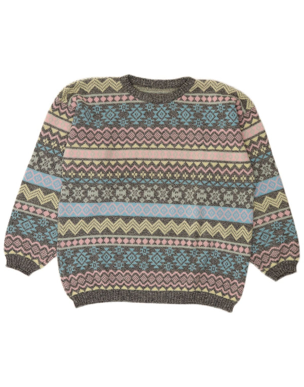 Vintage Dame Boat Neck Jumper Sweater UK 14 Large Multicolored Fair Isle