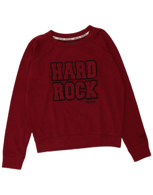Hard Rock Cafe Dame Rom Grafisk Sweatshirt Jumper UK 16 Large Burgundy