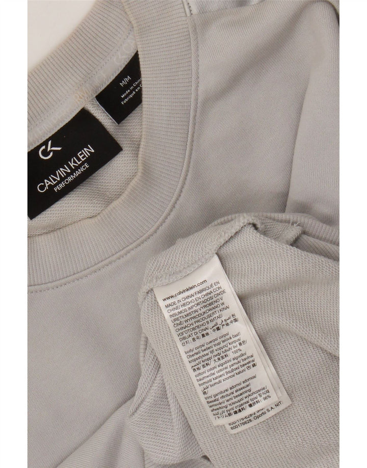 Calvin Klein Dame Crop Graphic Sweatshirt Jumper UK 14 Medium Grey Bomuld