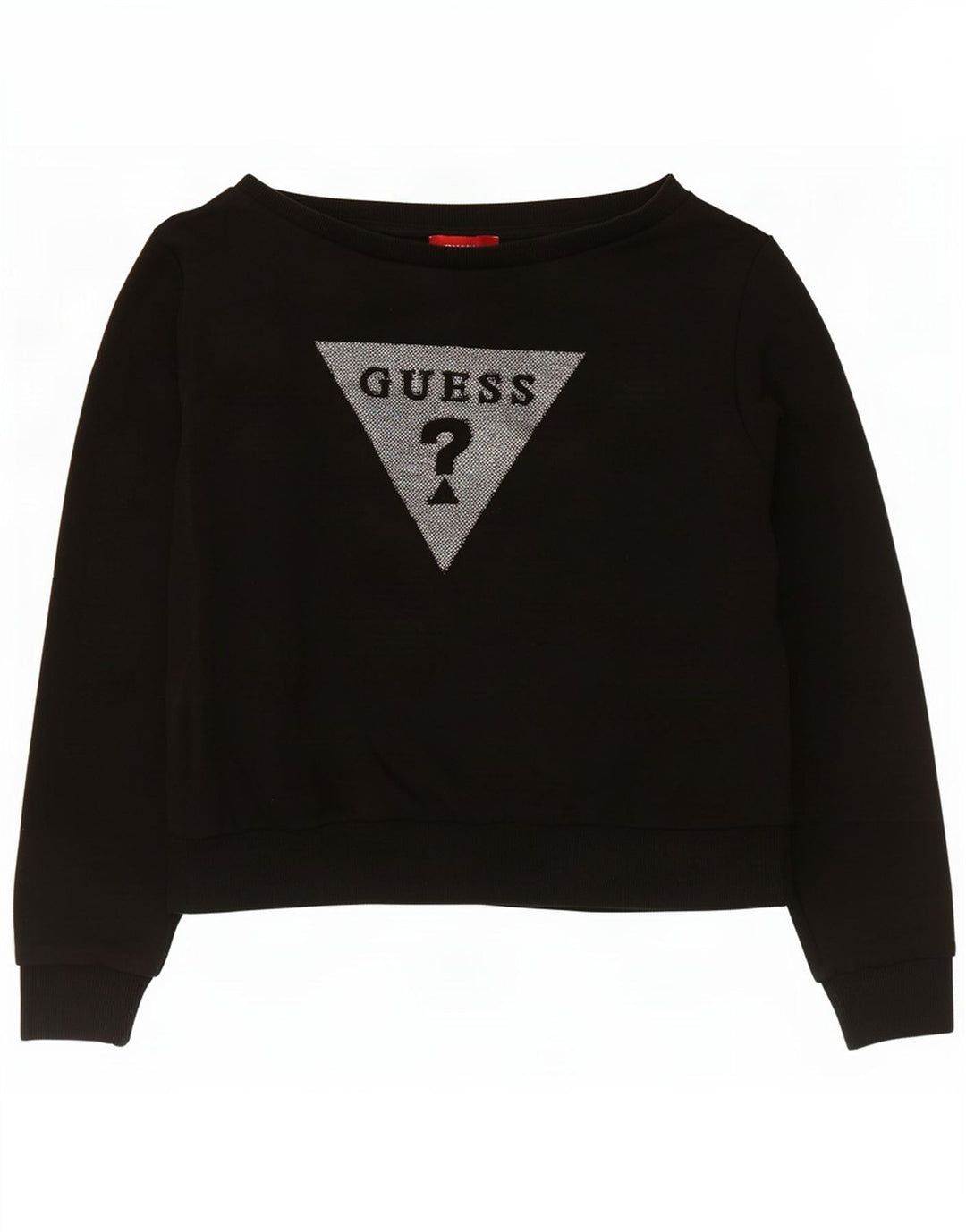 Guess Womens Crop Graphic Sweatshirt Jumper UK 14 Medium Black Bomuld