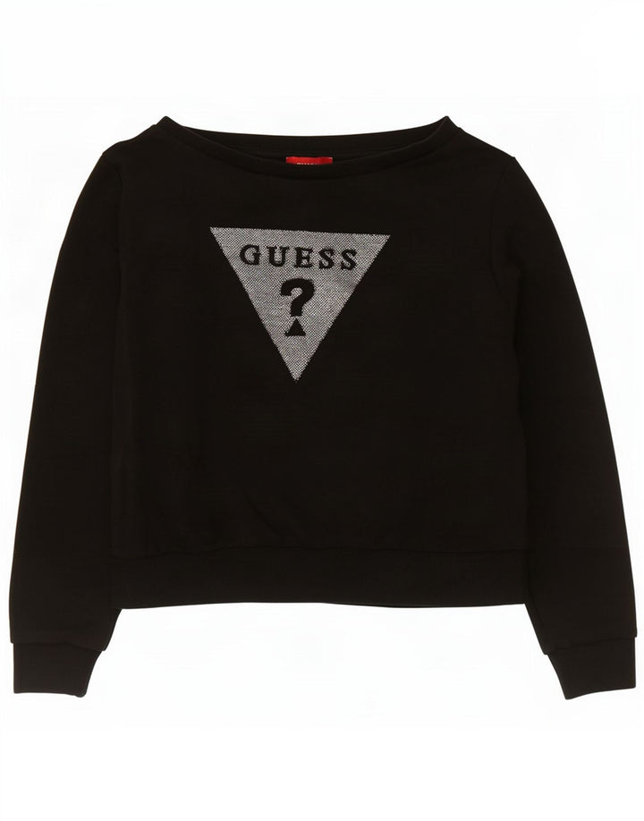 Guess Womens Crop Graphic Sweatshirt Jumper UK 14 Medium Black Bomuld
