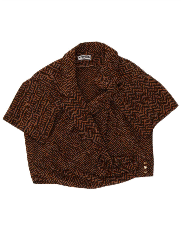 Vintage Womens Crop kortærmet skjortebluse UK 8 Lille brun sildeben