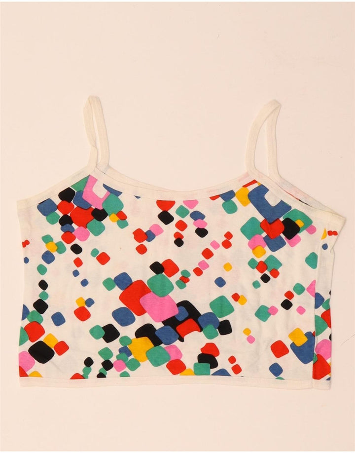 VINTAGE Womens Crop Cami Top UK 10 Small Multicolored Geometric