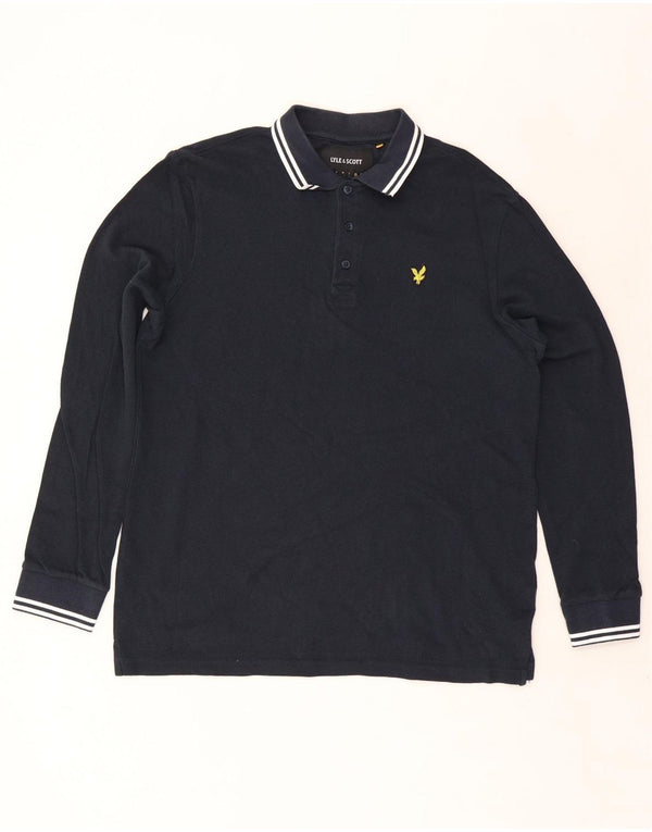 Lyle & Scott Langærmet herre poloshirt XL marineblå bomuld