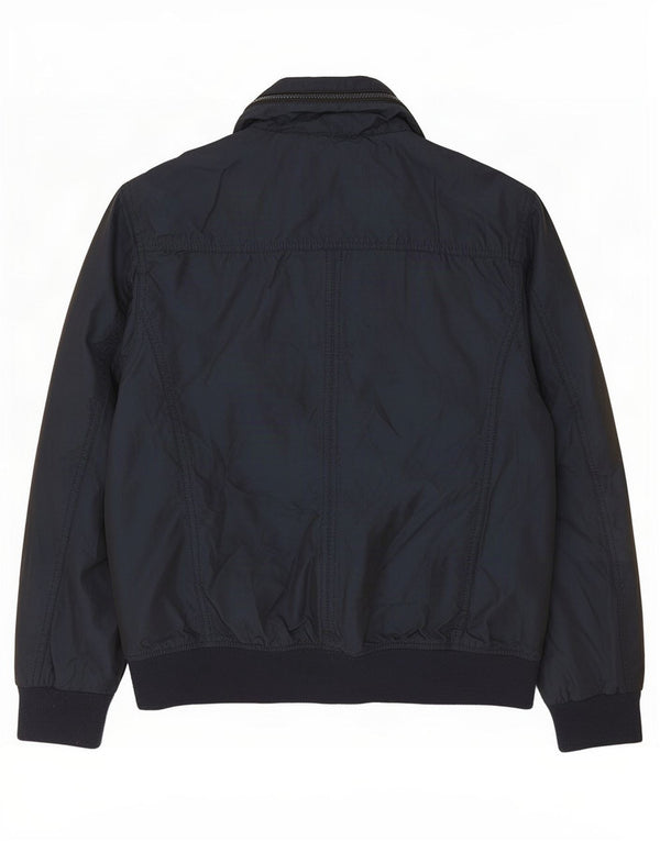 Zara Herre Bomber Jacket UK 40 Large Navy Blue Polyester