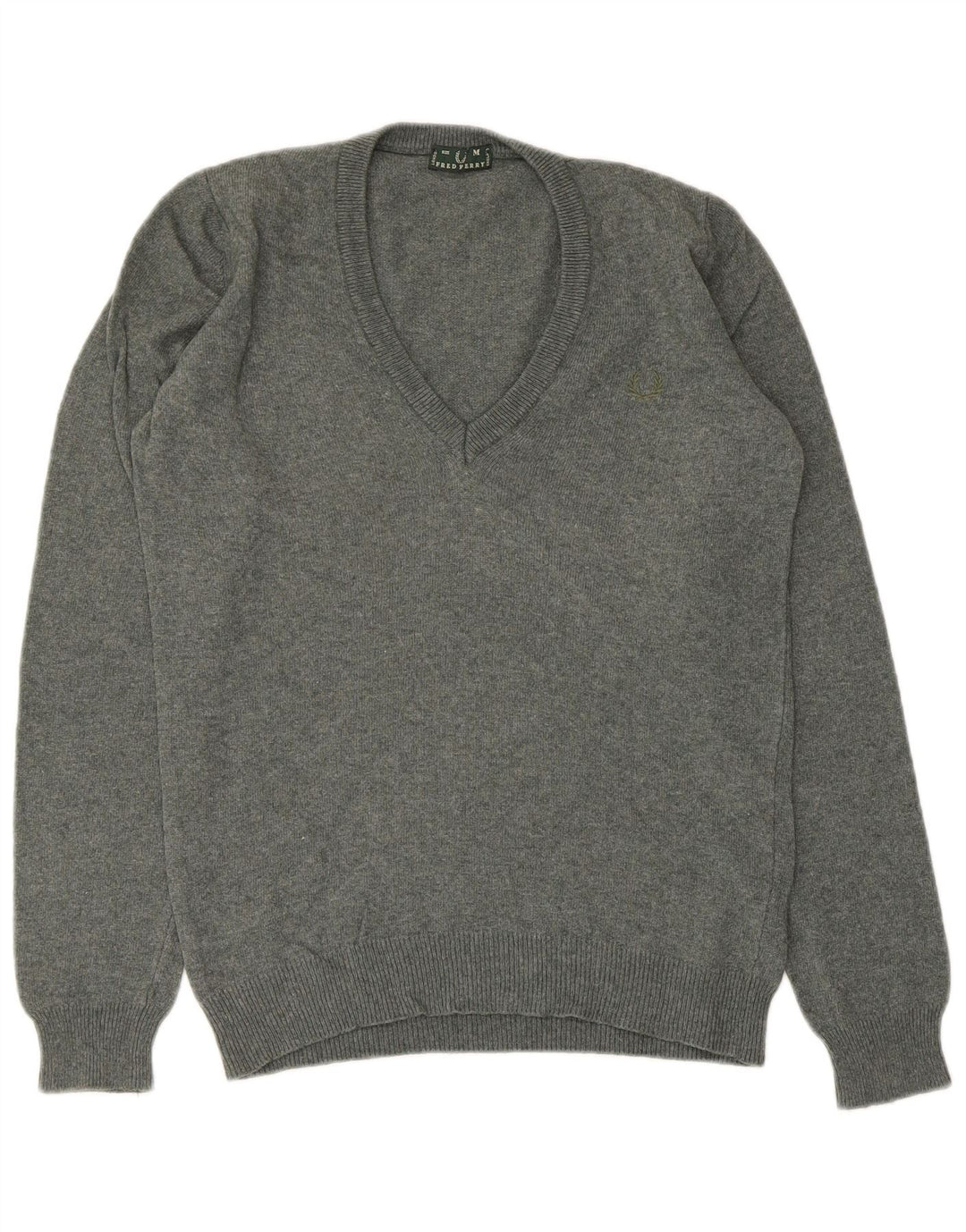 Fred Perry Dame V-hals sweater UK 12 Medium Grey Uld