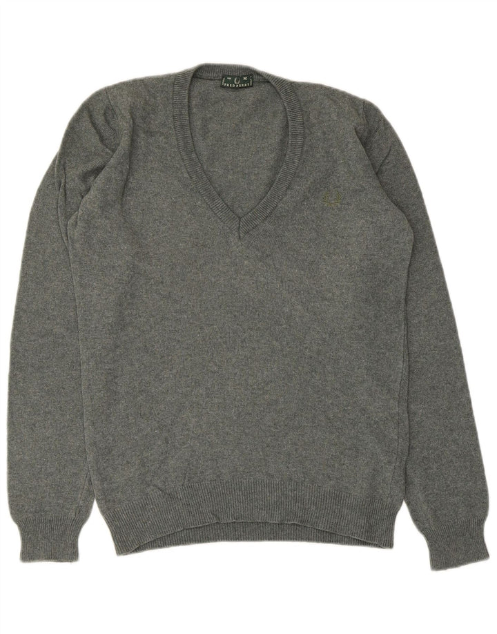 Fred Perry Dame V-hals sweater UK 12 Medium Grey Uld