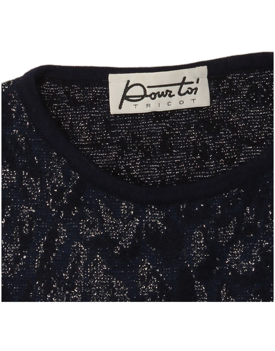 Vintage Dame Top Langærmet UK 8 Small Navy Blue Tie Dye
