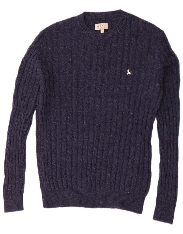 Jack Wolfskin Herre Crew Neck Jumper Sweater Small Navy Blue Flecked Wool