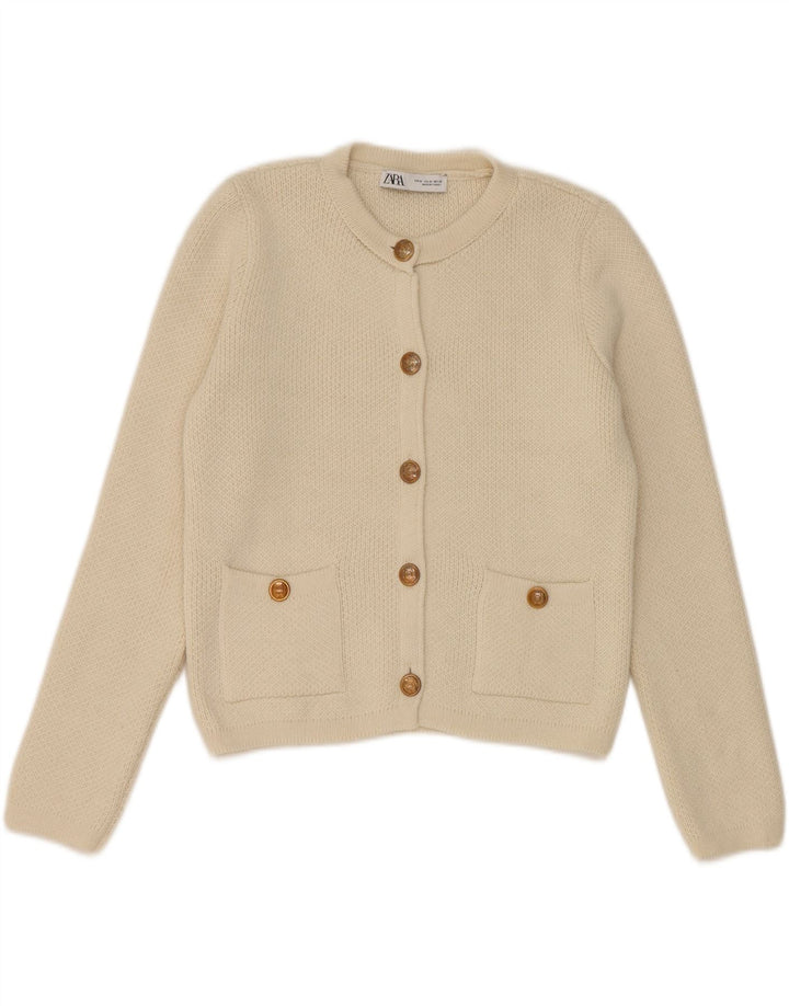 Zara Dame Cardigan Sweater UK 12 Medium Off White Akryl