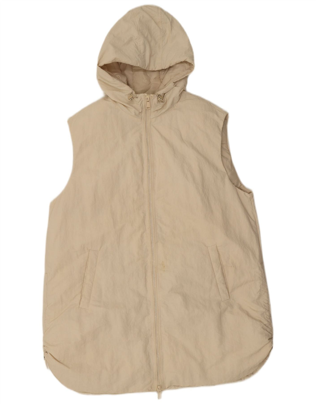 Zara Dame Hætte Oversized Polstret Gilet UK 16 Stor Beige Polyamid