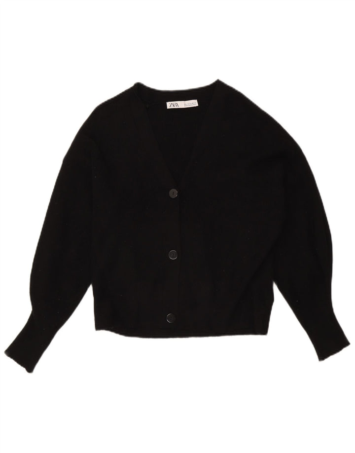 Zara Womens Crop Cardigan Sweater UK 14 Medium Black Viscose