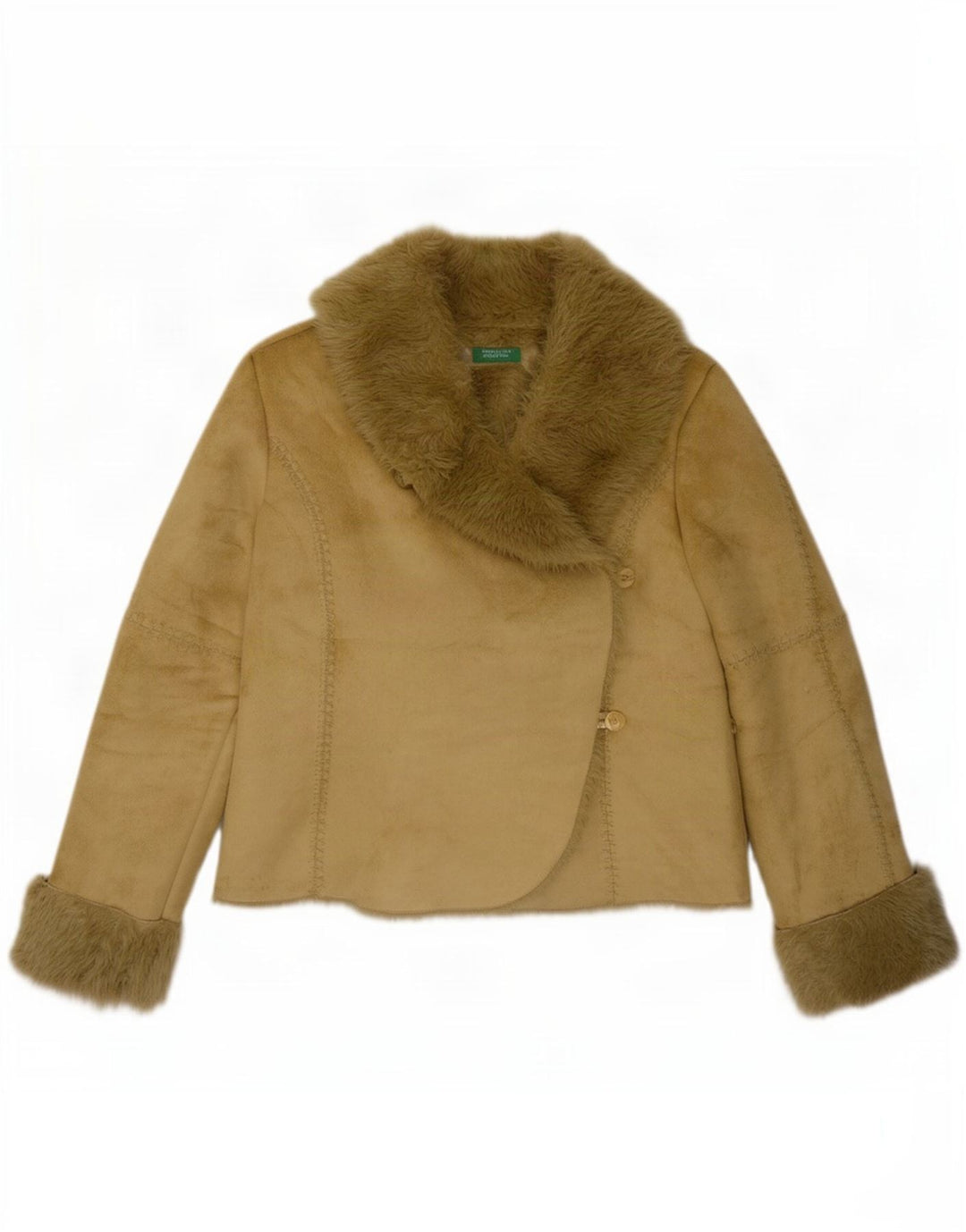 Benetton Sherpajakke til kvinder IT 46 Stor grøn polyester
