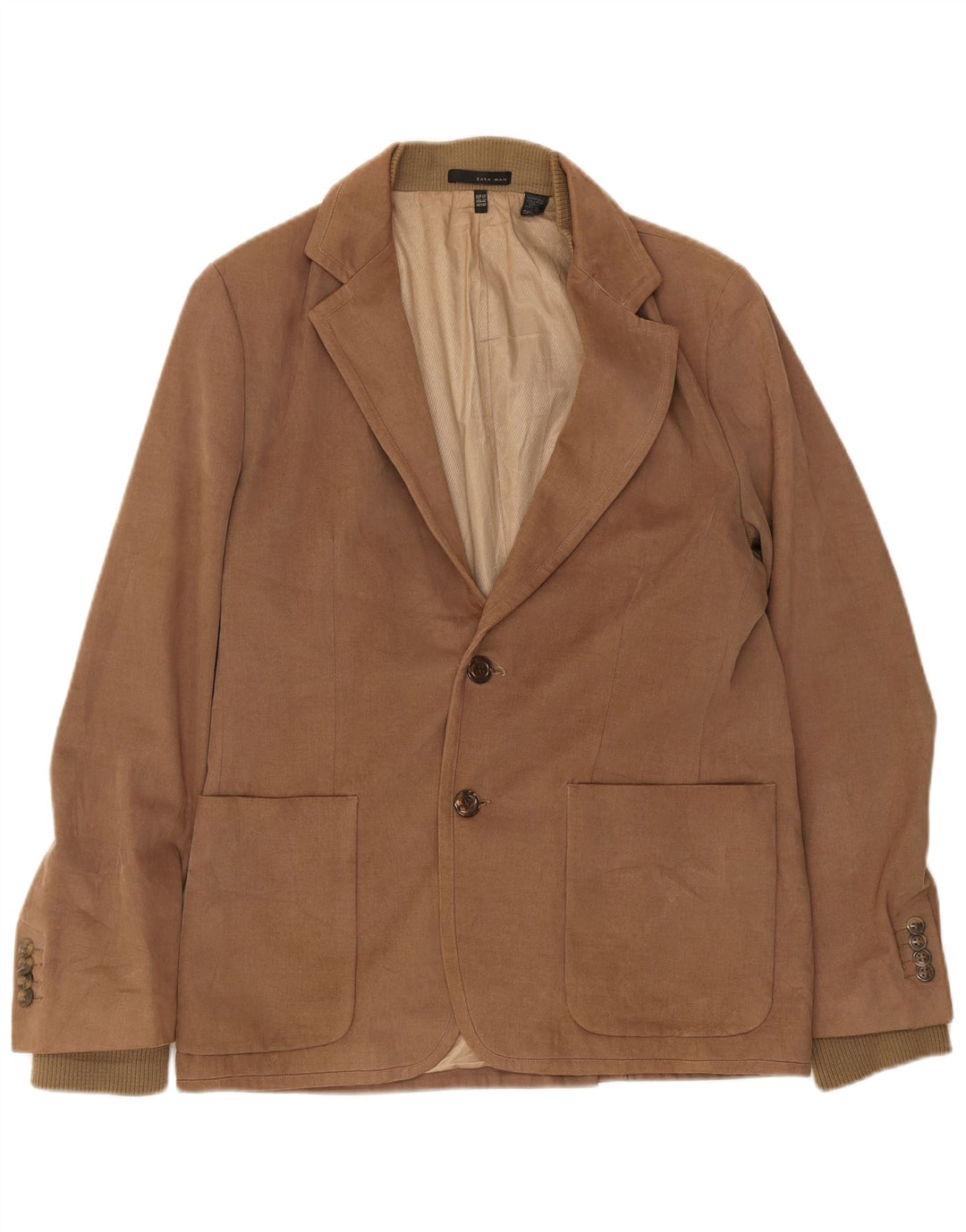 Zara Herre 2-knaps blazerjakke EU 50 Medium Brun Bomuld