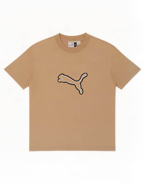 Puma Herre Loose Fit Grafisk T-Shirt Top XS Beige Bomuld