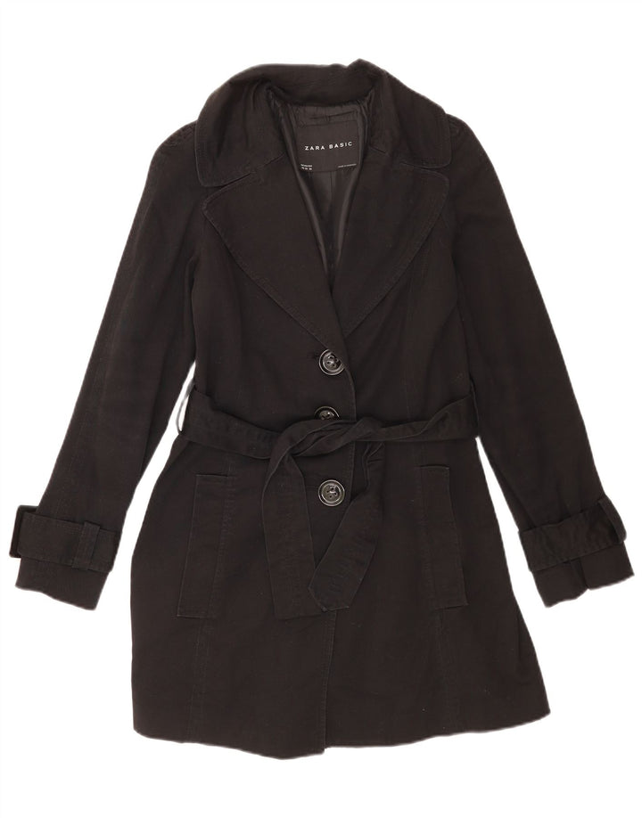 Zara Dame Overfrakke UK 6 XS Sort Bomuld