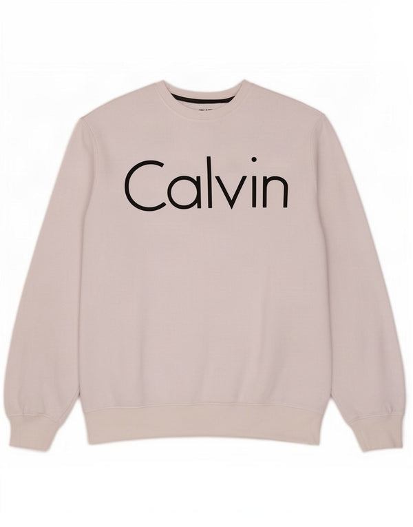 Calvin Klein Herre Grafisk Sweatshirt Jumper Medium Hvid Bomuld