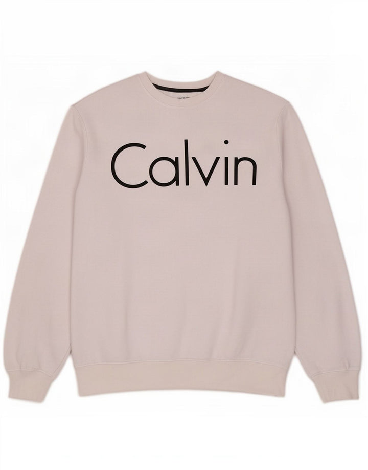 Calvin Klein Herre Grafisk Sweatshirt Jumper Medium Hvid Bomuld